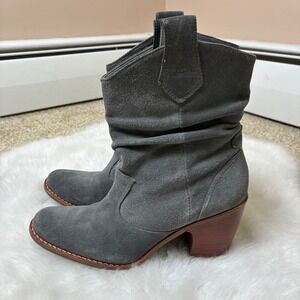 J. Jill Waylon Slouch Suede Ankle Boots Grey Leather Block Heel 7M 2017233